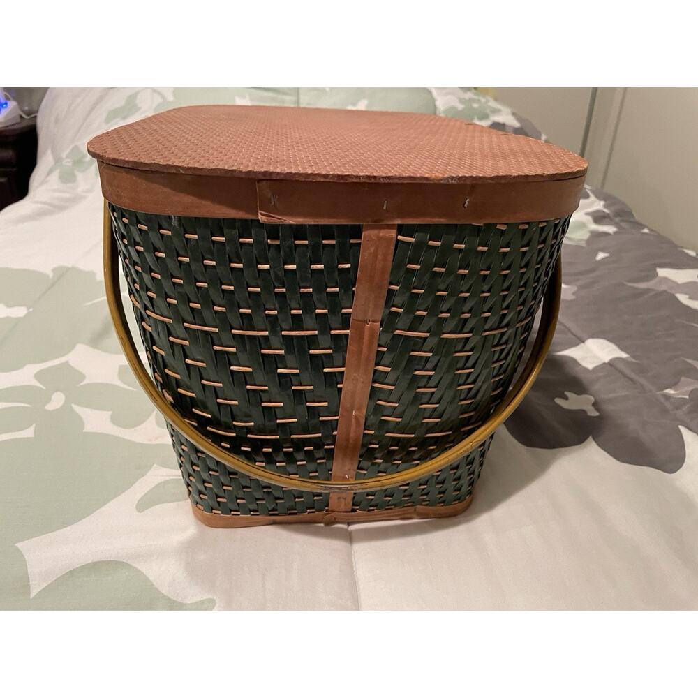 Vintage Hawkeye Burlington Woven Picnic Basket retro 50’s Display Made In USA - Picture 8 of 9